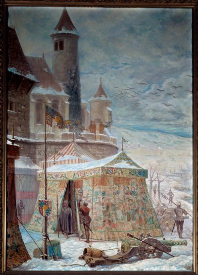 Burgundin sota: "" Kaarle Temerairen teltta Nancyn piirityksessä"" Burgundin herttua Kaarle Temeraire kuoli Nancyn taistelussa 5.1.1477, joka vastusti hänet Lorraine ja Sveitsin armeea vastaan. Lorrainelainen Rene II. Maali tekijältä Gaston Save