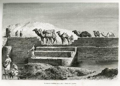 Abdallahin säiliö (Saudi-Arabia). G. Vuillierin kaiverrus havainnollistamaan tarinaa "" pelerinage au Nedjed, arabirodun kehto", Lady Anna Blunt, vuosina 1878-1879, julkaistu Tour du mondessa, Edouard Chartonin (1807-) johdolla. 18 tekijältä Gaston Vuillier