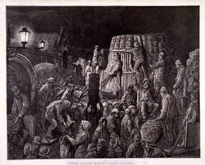 "Covent Gardenin markkinat - Early Morning", 1872 tekijältä Gauchard Brunier