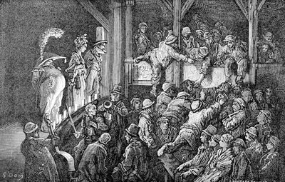 "The Penny Gaff", 1872 tekijältä Gauchard Brunier