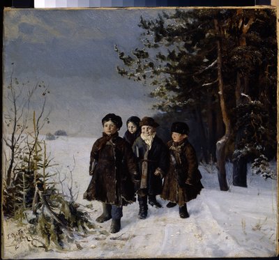 Takaisin koulusta - Gavriil Fjodorovitš Rybakovin (1859-?) maalaus, öljy kankaalle tekijältä Gavriil Fyodorovich Rybakov