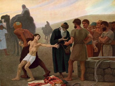 Hänen mustasukkaiset veljensä myyvät Josephin orjaksi, n. 1940 (väri litho) tekijältä Gebhard Fugel