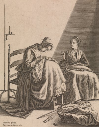 aDues dones cosint, làmina 1 de Cinc ocupacions femenines, ca. 1640-57. finlandès tekijältä Geertruydt Roghman