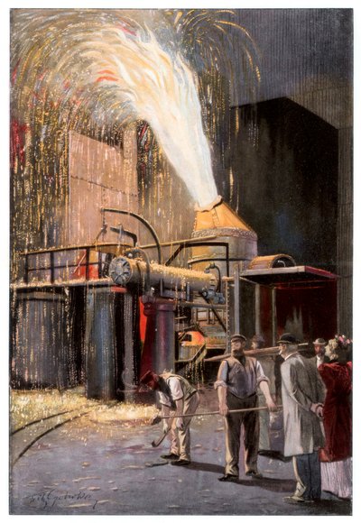 Harkkoraudan hiilenpoisto Bessemer-muuntimessa, 1900. tekijältä Gehrke