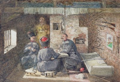 Cossack Hut Interior Venäjällä, 12 mailia länteen Kertchistä, 1855 tekijältä General E.W. Wray