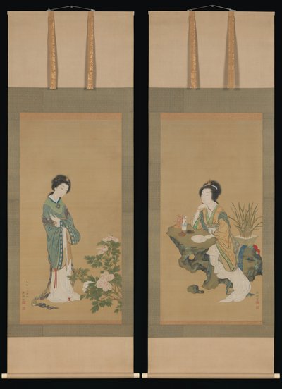 Yanji orkideoiden kanssa ja Yang Guifei pionien kanssa, 1785. tekijältä Genki