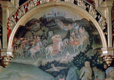 Taikaiden palvonta Strozzin alttaritaulu, yksityiskohta, 1423 tekijältä Gentile da Fabriano