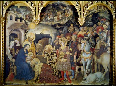 Gentile da Fabrianon (1370-1427) Detrempen taikaiden palvonta puulla 1423. Su. 3x2,8 m Firenze, Uffizin galleria. tekijältä Gentile da Fabriano