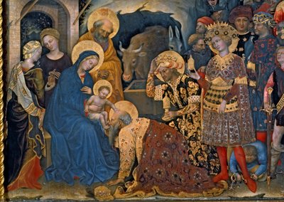 Maagien palvominen, yksityiskohta Neitsyt ja lapsi kolmen kuninkaan kanssa, 1423 tempera paneelille, 1423. tekijältä Gentile da Fabriano