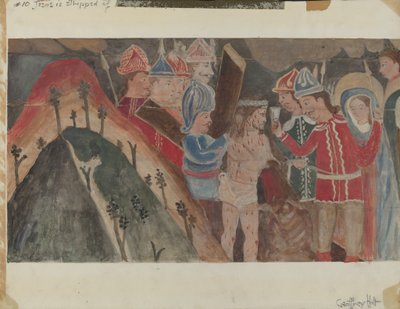 Ristin asema nro 10: Jeesus riisutaan vaatteestaan, n. 1936. tekijältä Geoffrey Holt