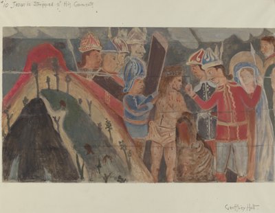 Ristin asema nro 10: Jeesus riisutaan vaatteestaan, n. 1936. tekijältä Geoffrey Holt