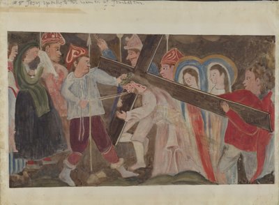 Ristin asemat nro 8: Jeesus puhuu Jerusalemin naisille, n. 1936. tekijältä Geoffrey Holt