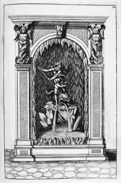 Suihkulähde, luolasuunnittelu, 1664. tekijältä Georg Andreas Bockler