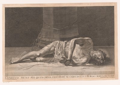 Kristus na de geseling Oi valtava armo, jolla kaikki pysyy, kaatuu, jotta et kaatuisi, makaa, jotta voisit nousta, kuolee, jotta voisit elää (otsikko esineessä) tekijältä Georg Andreas Wolfgang