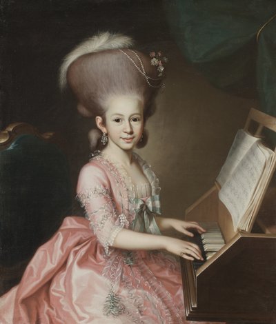 Nuoren naisen muotokuva klavikordilla, 1779 tekijältä Georg Anton Abraham Urlaub