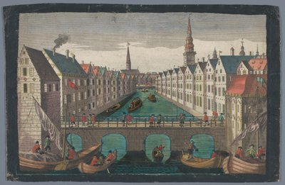 Näkymä Nikolaifleetistä Sankt Nikolaikirchea vastapäätä Hampurissa Prospekti St. Nicolai Kirche zu Hamburgia vastaan tekijältä Georg Balthasar Probst (possibly)