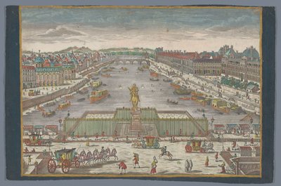 Näkymä Pont Neufille Seine-joen yli Pariisissa, kohti Pont Royalia Gesicht der Neuen Bruck, gegen der Königl. Bruck zu Paris tekijältä Georg Balthasar Probst (possibly)