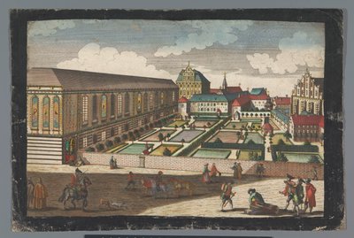 Näkymä kuninkaallisesta palatsista ja pienkapusiinien luostarista Wroclawissa Das Könige Palatium, samt dem Capuciner und Minoritten Closter zu Breslau (otsikko esineessä) tekijältä Georg Balthasar Probst (possibly)