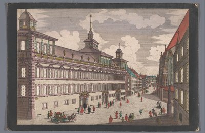 Näkymä Nürnbergin kaupungintalolle Das Rathhauß zu Nürnberg gegen dem Marckt tekijältä Georg Balthasar Probst (possibly)