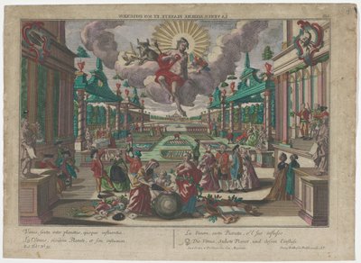 Allegoria Venuksen planeettasta Venus, kuudes planeetta ja sen vaikutus (otsikko objektissa) Planeetat (sarjan nimi) tekijältä Georg Balthasar Probst