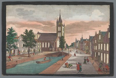 Näkymä Delftin vanhalle kirkolle Prospect der Alten Kirche, der Stadt Delft (otsikko esineessä) tekijältä Georg Balthasar Probst