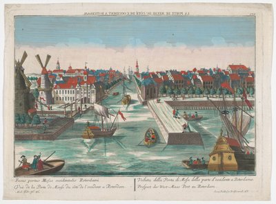 Näkymä Wester Nieuwe Hoofdpoortille ja Ooster Nieuwe Hoofdpoortille Rotterdamissa Prospect der West-Maas Port zu Rotterdam (otsikko esineessä) Rotterdam (sarjan nimi) tekijältä Georg Balthasar Probst