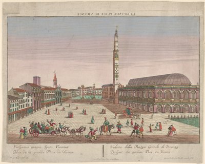 Näkymä Vicenzan Piazza dei Signorille hevoskärryillä ja hahmoilla ..., n. 1750-1801. tekijältä Georg Balthasar Probst
