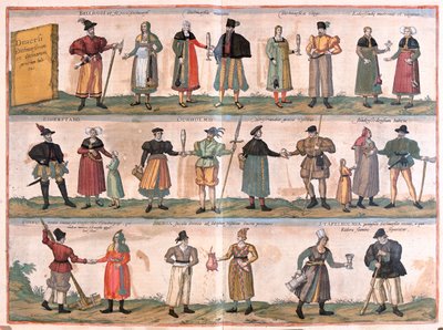 Miesten ja naisten puvut - Georg Braunin "Civitates Orbis Terrarum", Köln 1617. tekijältä Georg Braun