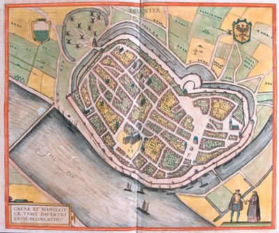 Deventer, Alankomaat - Georg Braunin teoksessa "Civitates Orbis Terrarum", Köln 1617. tekijältä Georg Braun