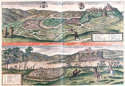 Esztergom, Unkari - Georg Braunin "Civitates Orbis Terrarum", Köln 1617. tekijältä Georg Braun