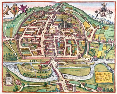 Exter, Englanti - Georg Braunin teoksessa "Civitates Orbis Terrarum", Köln 1617. tekijältä Georg Braun