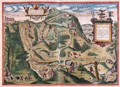Kalwarya Zebrzydowka (Krakovan kaakkoispuolella), Puola - Georg Braunin "Civitates Orbis Terrarum" -teoksessa, Köln 1617. tekijältä Georg Braun