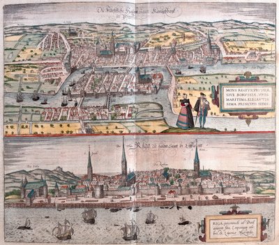 Konigsberg (Saksa ja Puola), Riika (Lettonia) - Georg Braunin kirjoittamassa teoksessa "Civitates Orbis Terrarum", Köln 1617. tekijältä Georg Braun