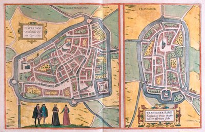 Leeuwarden (länsifriisiläinen), Franeker, Alankomaat - Georg Braunin "Civitates Orbis Terrarum" -teoksessa, Köln 1617. tekijältä Georg Braun
