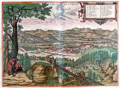 Lintz, Itävalta - Georg Braunin teoksessa "Civitates Orbis Terrarum", Köln 1617. tekijältä Georg Braun