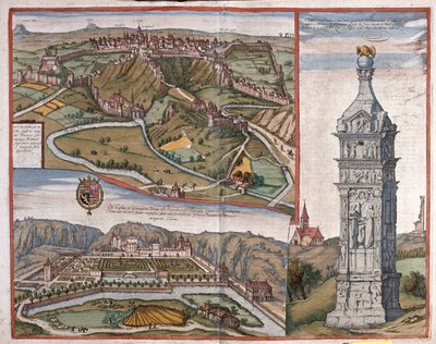 Luxemburg, Igelin muistomerkki ja Mansfeldin palatsi Ardenneilla, Alankomaissa - teoksessa "Civitates Orbis Terrarum", kirjoittanut Georg Braun, Köln 1617. tekijältä Georg Braun
