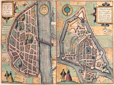 Macon - Chalons sur Saone, Ranska - Georg Braunin "Civitates Orbis Terrarum" -teoksessa, Köln 1617. tekijältä Georg Braun