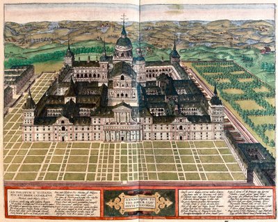Luostari (kuningas Filip II:n palatsi), Espanja - Georg Braunin teoksessa "Civitates Orbis Terrarum", Köln 1617. tekijältä Georg Braun