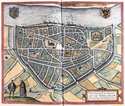 Nijmegen - Alankomaat, Georg Braunin teoksessa "Civitates Orbis Terrarum", Köln 1617. tekijältä Georg Braun