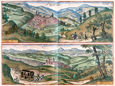 Nocera Umbra - Castelnuovo di Porto, Italia - teoksessa "Civitates Orbis Terrarum", Georg Braun, Köln 1617. tekijältä Georg Braun