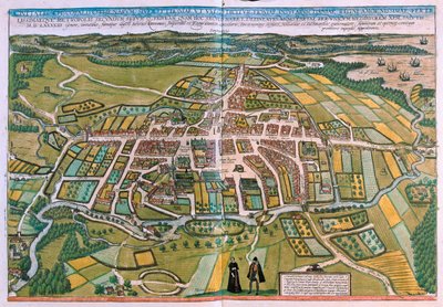 Tanskan Odensen suunnitelma Georg Braunin teoksessa "Civitates Orbis Terrarum", Köln 1617. tekijältä Georg Braun