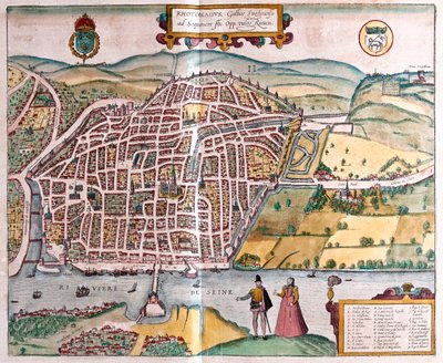 Rouen - Ranska, Georg Braunin teoksessa "Civitates Orbis Terrarum", Köln 1617. tekijältä Georg Braun