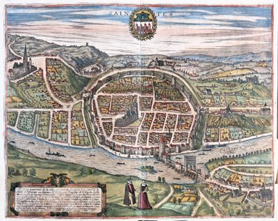 Saintes, Ranska - Georg Braunin teoksessa "Civitates Orbis Terrarum", Köln 1617. tekijältä Georg Braun