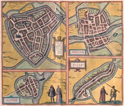 Sneek, Doccum, Sloten, Ijlst, Alankomaat - Georg Braunin teoksessa "Civitates Orbis Terrarum", Köln 1617. tekijältä Georg Braun