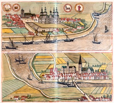 Tonning - Husum, Saksa - Georg Braunin teoksessa "Civitates Orbis Terrarum", Köln 1617. tekijältä Georg Braun