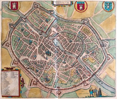 Turnai, Belgia - Georg Braunin kirjoittamassa teoksessa "Civitates Orbis Terrarum", Köln 1617. tekijältä Georg Braun