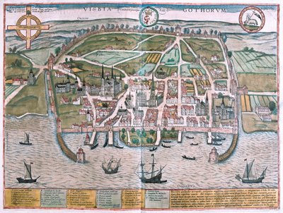 Visby, Gotlannin saari, Ruotsi - Georg Braunin teoksessa "Civitates Orbis Terrarum", Köln 1617. tekijältä Georg Braun