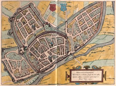 Wesel, Nordrhein-Westfalenissa, Saksassa - Georg Braunin teoksessa "Civitates Orbis Terrarum", Köln 1617. tekijältä Georg Braun