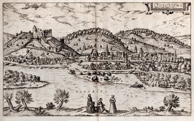 Pressburg Bratislava. Lähde: Maailman maanjäristys, 1588 tekijältä Georg Braun und Franz Hogenberg