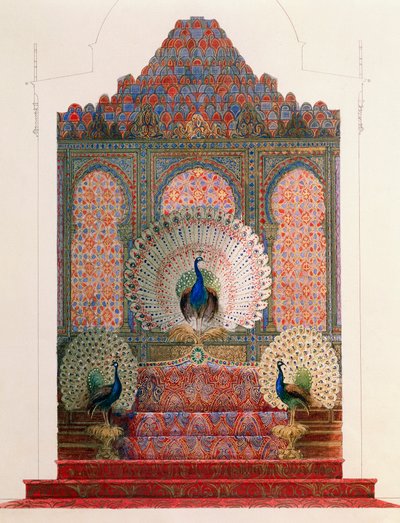 Suunnittelu Peacock Throne of maurien luostarille Ludwig II:n kuninkaalliseen linnaan Linderhofissa tekijältä Georg Carl Heinrich Dollmann